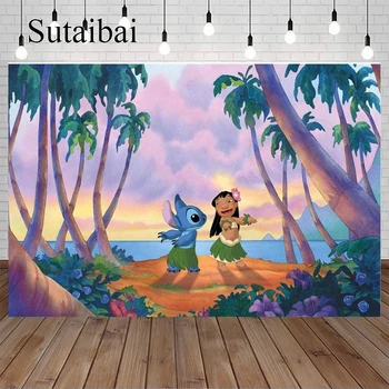 Cartoon Lilo ja Stitch Teema Tausta Suvel Hawaii Mereäärne Lilo ja Stitch Sünnipäevaks Taustaks Pool Vinüül Banner