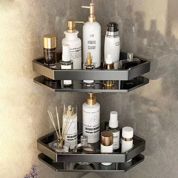 Vannitoa Riiul Riiulid Punch-tasuta Nurgas Statiiv Seinale Paigaldatud Šampoon Ladustamise Alumiinium Omanikuga Köök Vann Korraldaja Accessorie