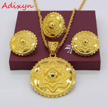 Adixyn Etioopia Kulla Värvi Ehtekomplekt-Aafrika Pulm Ring, Ripats/Kõrvarõngas/Rõngas/Kaelakee Eritrea/Araabia Kingitused N1182