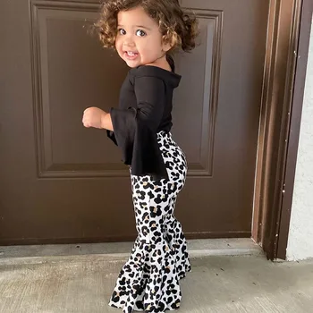 Beebi Tüdruku Riided Komplekt T-särk Tops Leopard Printida Bell-põhjaga Püksid Lahvatas Püksid Varustus Lapsed Riided Tüdrukute Komplekt Детская Одежда
