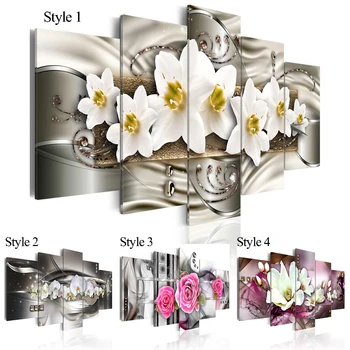 5 Tükki Seina Art Lõuend Maali Mangnolia Lill Orhidee Õie Kaasaegse Kodu Kaunistamiseks,Vali Värv:4 Ja Suurus :2(Raamita)